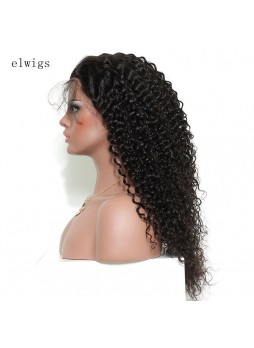 Elwigs Pre Plucked 360 Lace Frontal With Baby Hair 100% indian Remy Human Hair deep curl Natural Black 10-22inch
